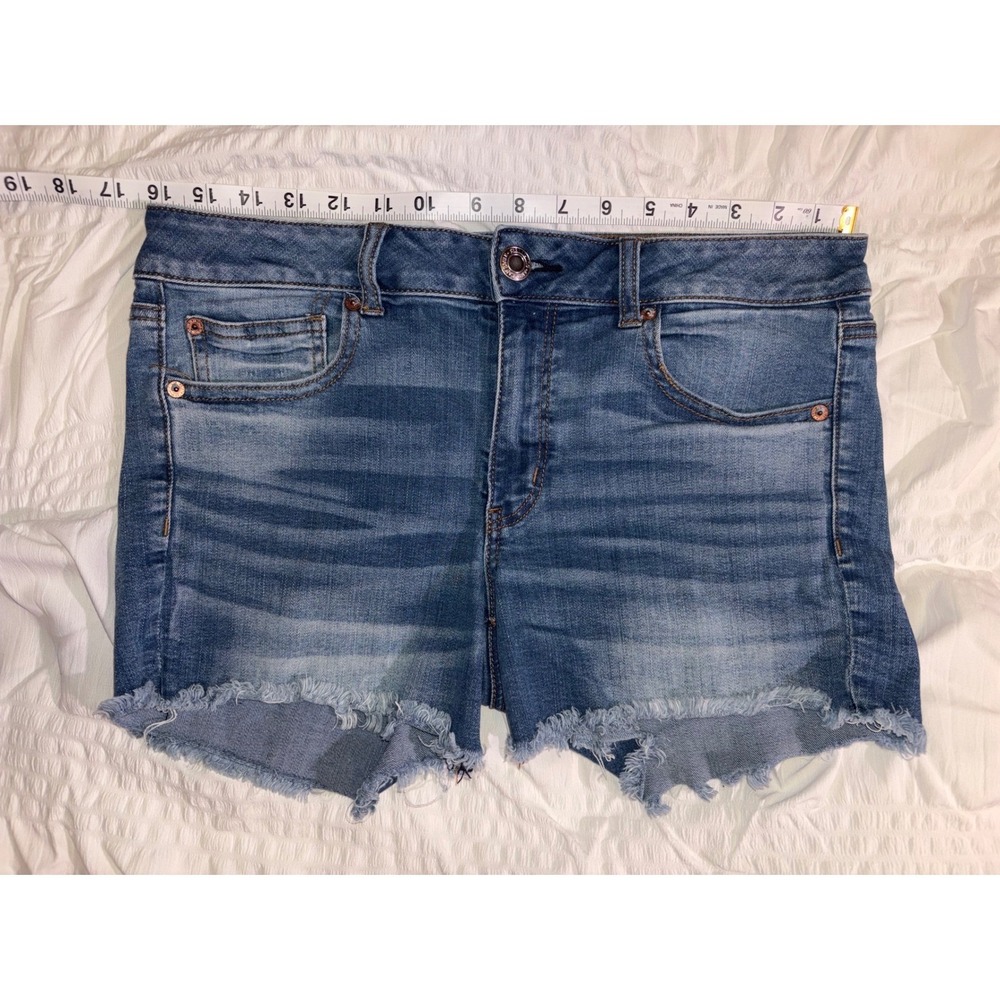 American Eagle Outfitters Women 12 Blue Denim Cut Off Shorts Stretch T05-06
